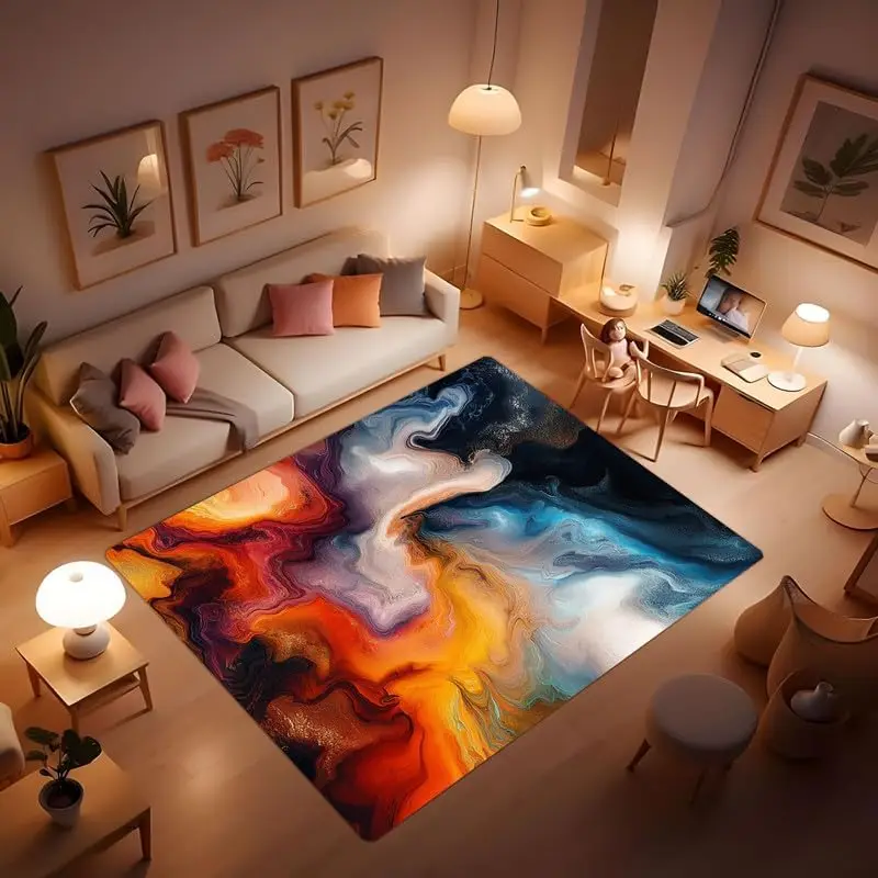 

Nordic Colorful Marble Print Rug, Luxury Abstract Print, Indoor Non-Slip,Suitable for Front Entrance Floor Decoration
