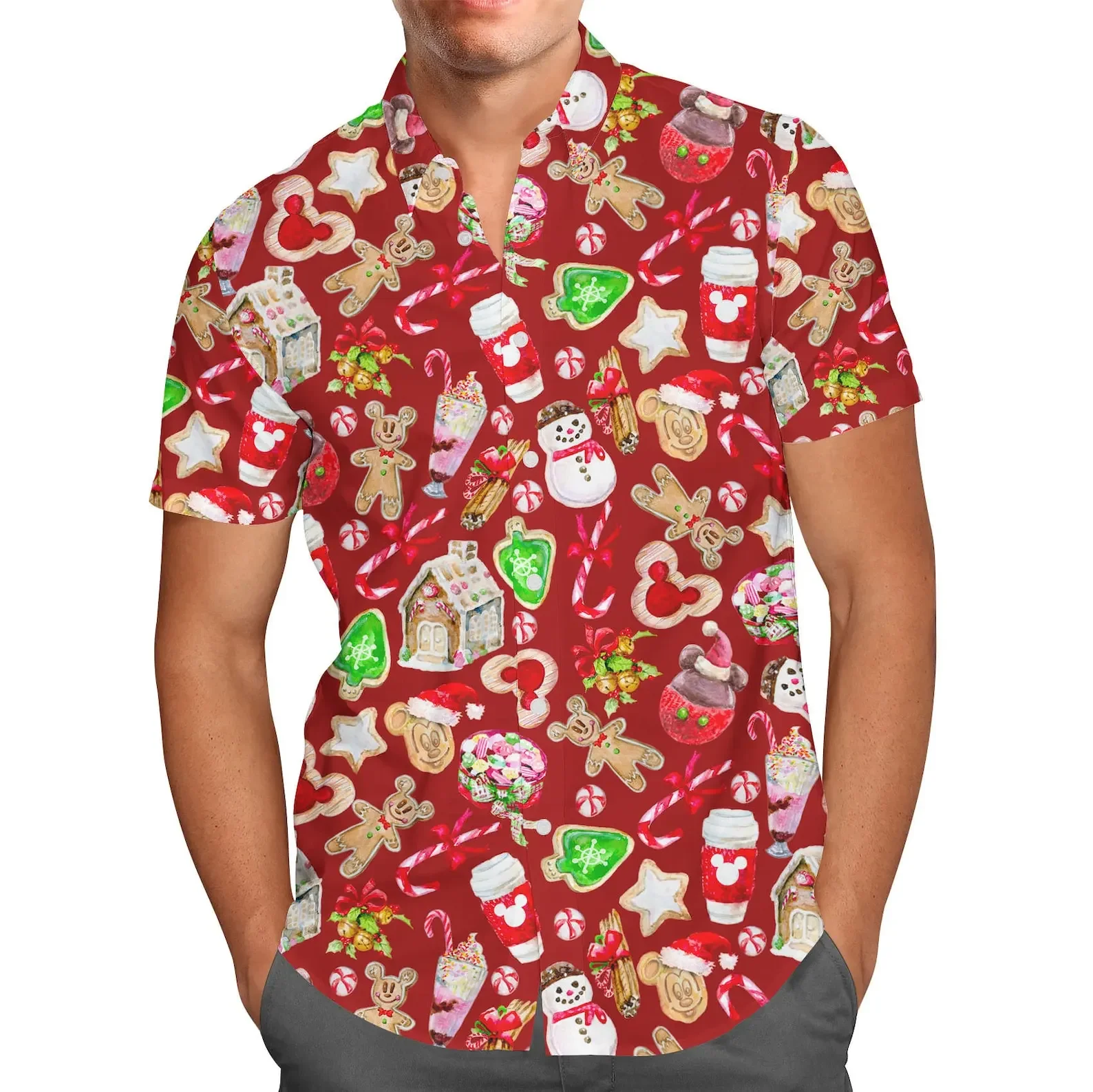 Mickey Mouse En Vrienden Disney Kerst Hawaiian Shirt Casual Strand Shirts Mickey 'S Zeer Vrolijke Kerstfeest Hawaiian Shirt