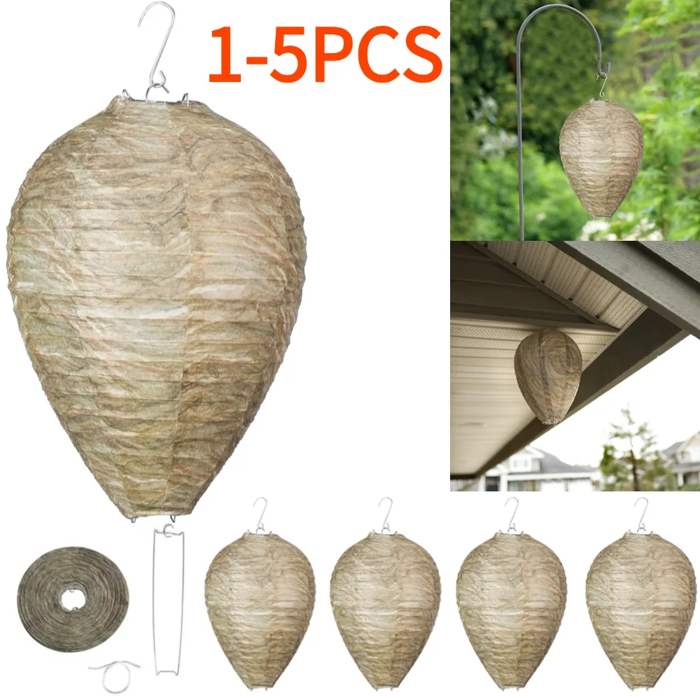 1-5Pcs Wasp Nest Decoy Hornets Deterrents Non-Toxic Fake Nest Bee Decoy Beehive Lanterns Hanging Patio Garden Repellent Trap