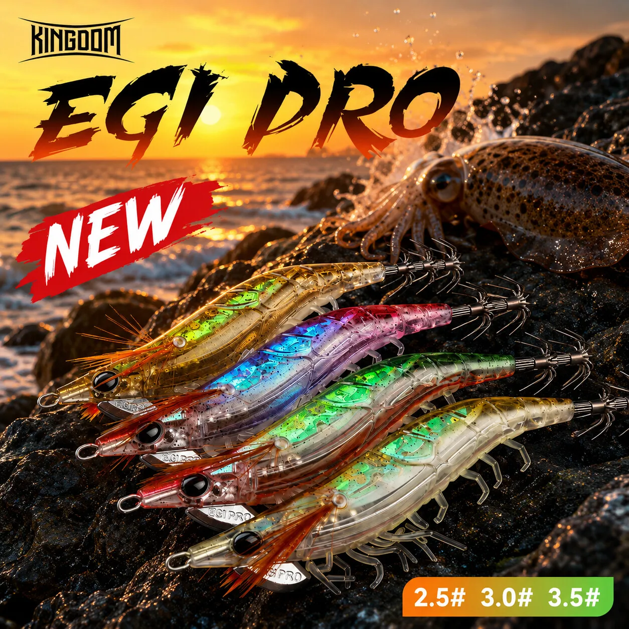 KINGDOM EGI PRO Leuchtender Tintenfisch-Köder 2.5 #   3.0 #   3.5 #   Weitwurf-Tintenfisch-Jig für Salzwasser, Oktopus-, Tintenfisch- und Eging-Angelköder