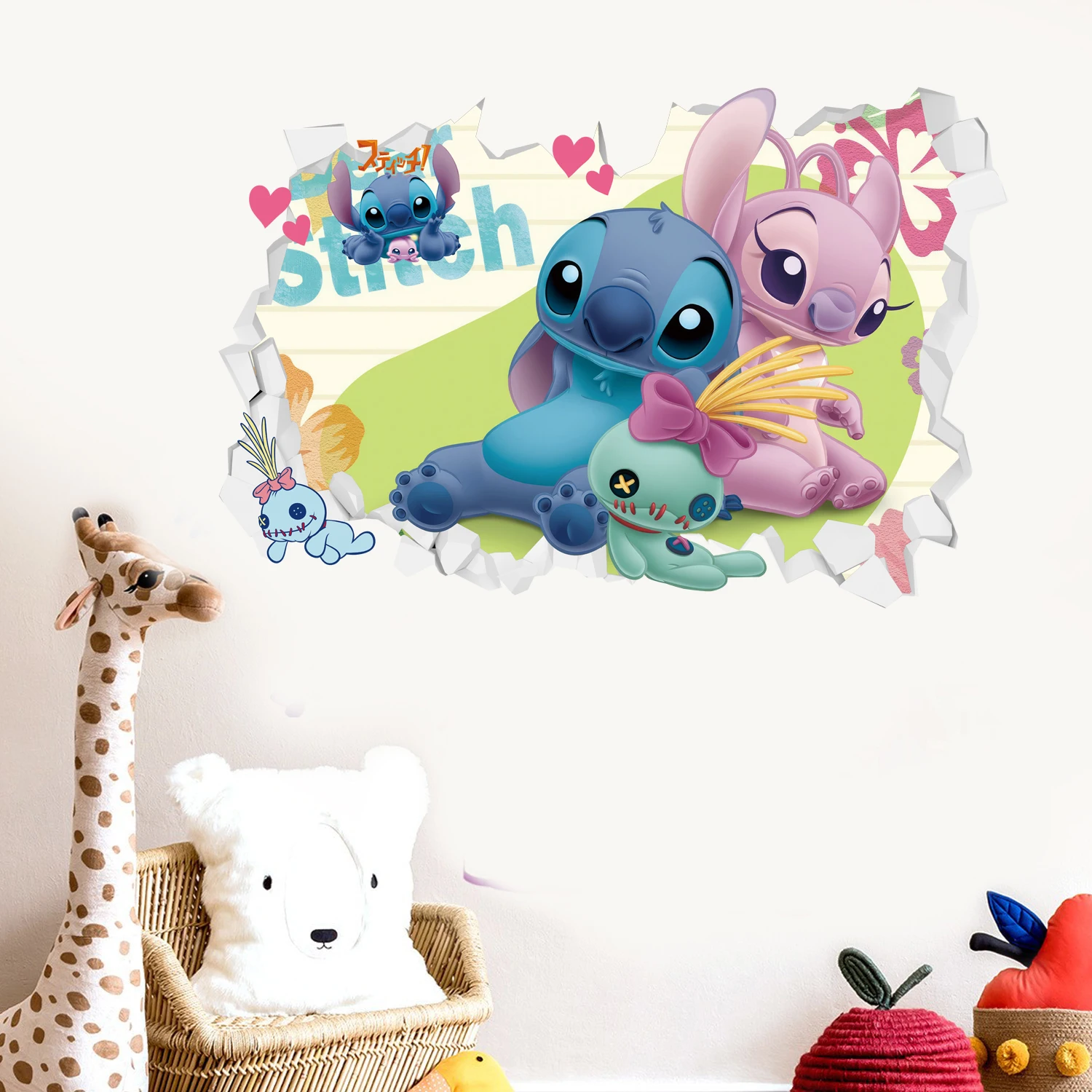 Cartoon Disney Stitch naklejki na ścianę do pokoju dziecięcego przedszkole salon sypialnia PVC dekoracja ścienna plakat animowany