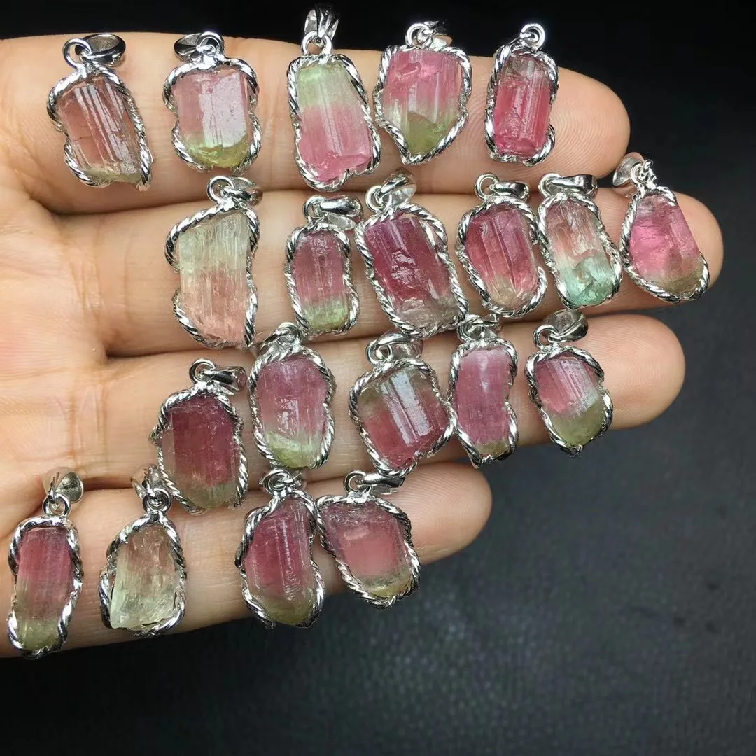 S925 Natural freeform Watermelon tourmaline pendant  Women Men Beads Gemstone Diy Necklace Pendant Jewelry 1Pcs