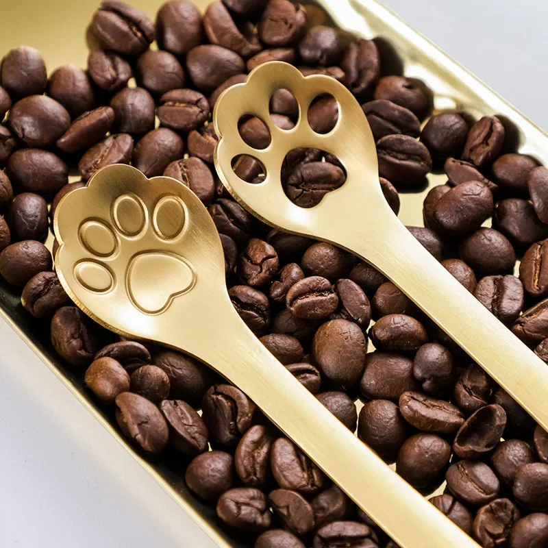 304 Stainless Steel Tea Coffee Dessert Spoons Ice Cream Scoop Coffee  Stirring Spoon  Kitchen Tools Cute Cat Paw Spoon