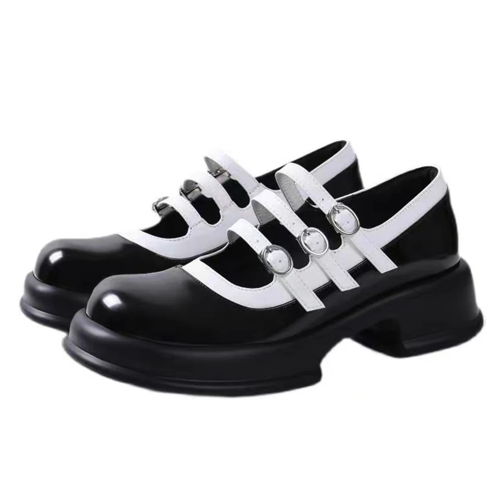 Genuine Leather Black Ladies Lolita Shoes Mary Janes Woman Platform Japanese Fashion Cute Party Shoes Buckle Student Shoes Pumps