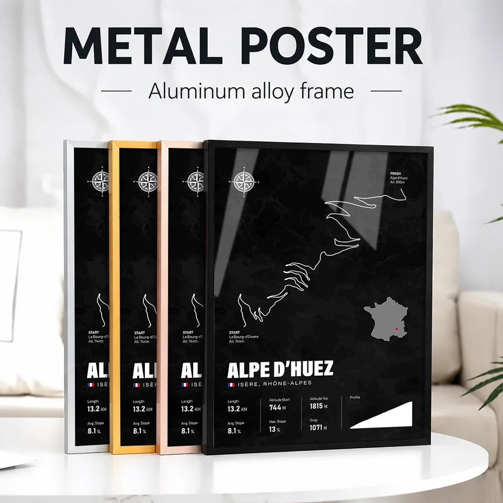Alpe D Huez France Metal Poster With Aluminum Alloy Frame Personalized Photo Modern Endurance Style Wall Art For Training Room