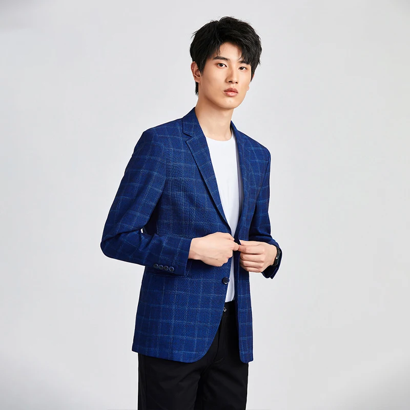 

Busin повседневный мужской костюм в клетку, осенний новый модный простой брендовый костюм 2023, длинный двубортный костюм-стойка