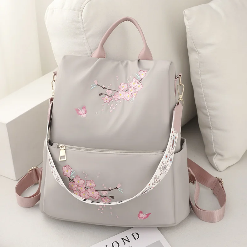 Elegant Embroidered Women's Backpack Vintage Anti-Theft Female Travel Bag Large Capacity Student School Bag For Girls