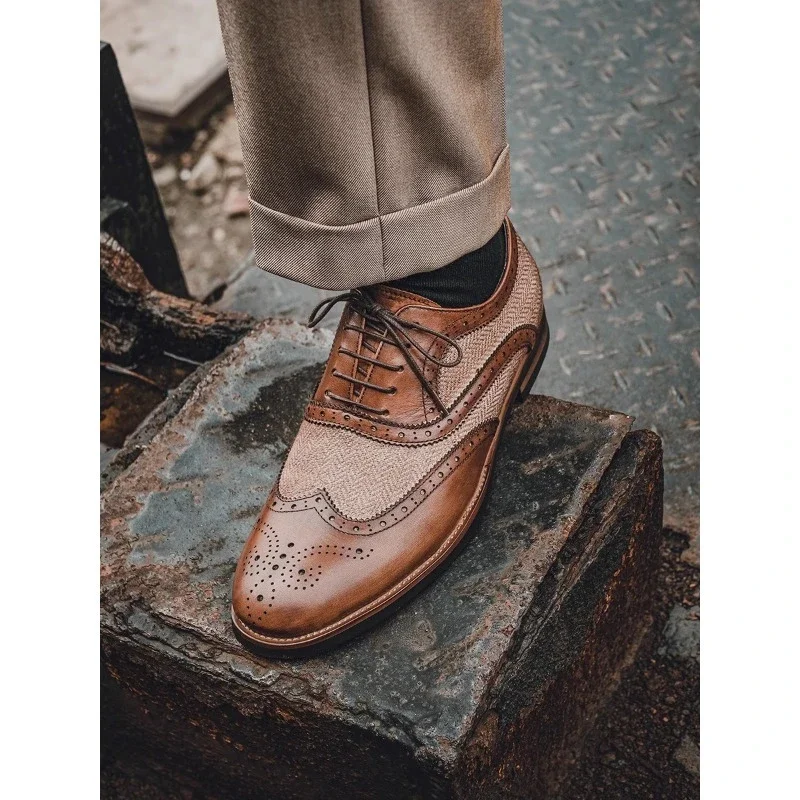 New Style Derby Oxford Shoes Genuine Leather Handmade Formal Classic Men's Business Wedding Party Lace-up Dress Carving Shoes