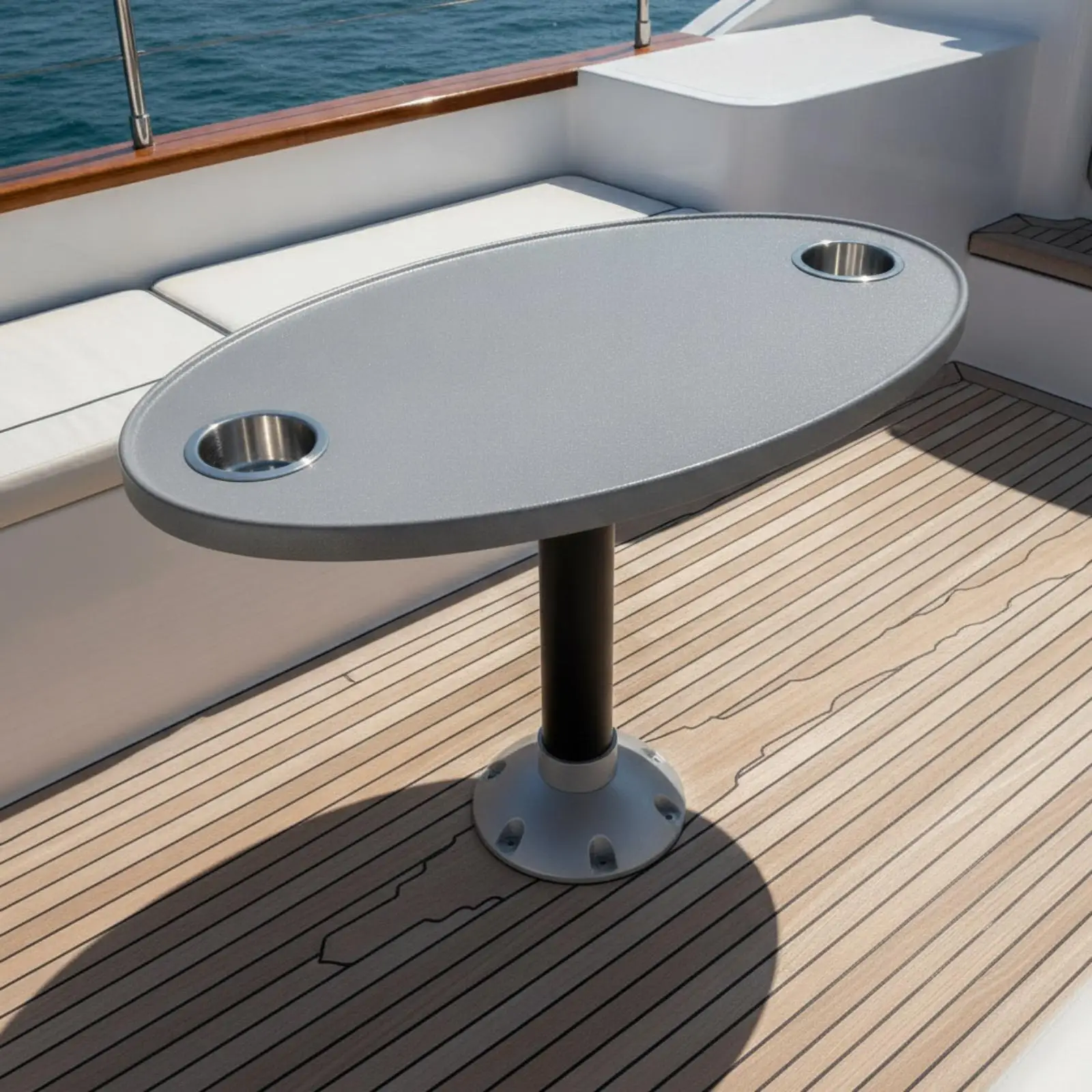 Stable Boat Table with Adjustable Post and Raised Rim for Marine Fishing Vessel
