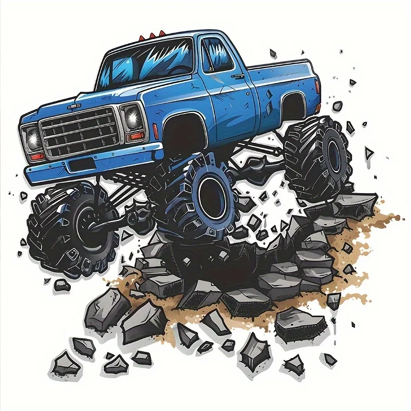 2D flat design, a unique and cool off-road vehicle wall sticker for study and living room decoration, self-adhesive, suitable fo