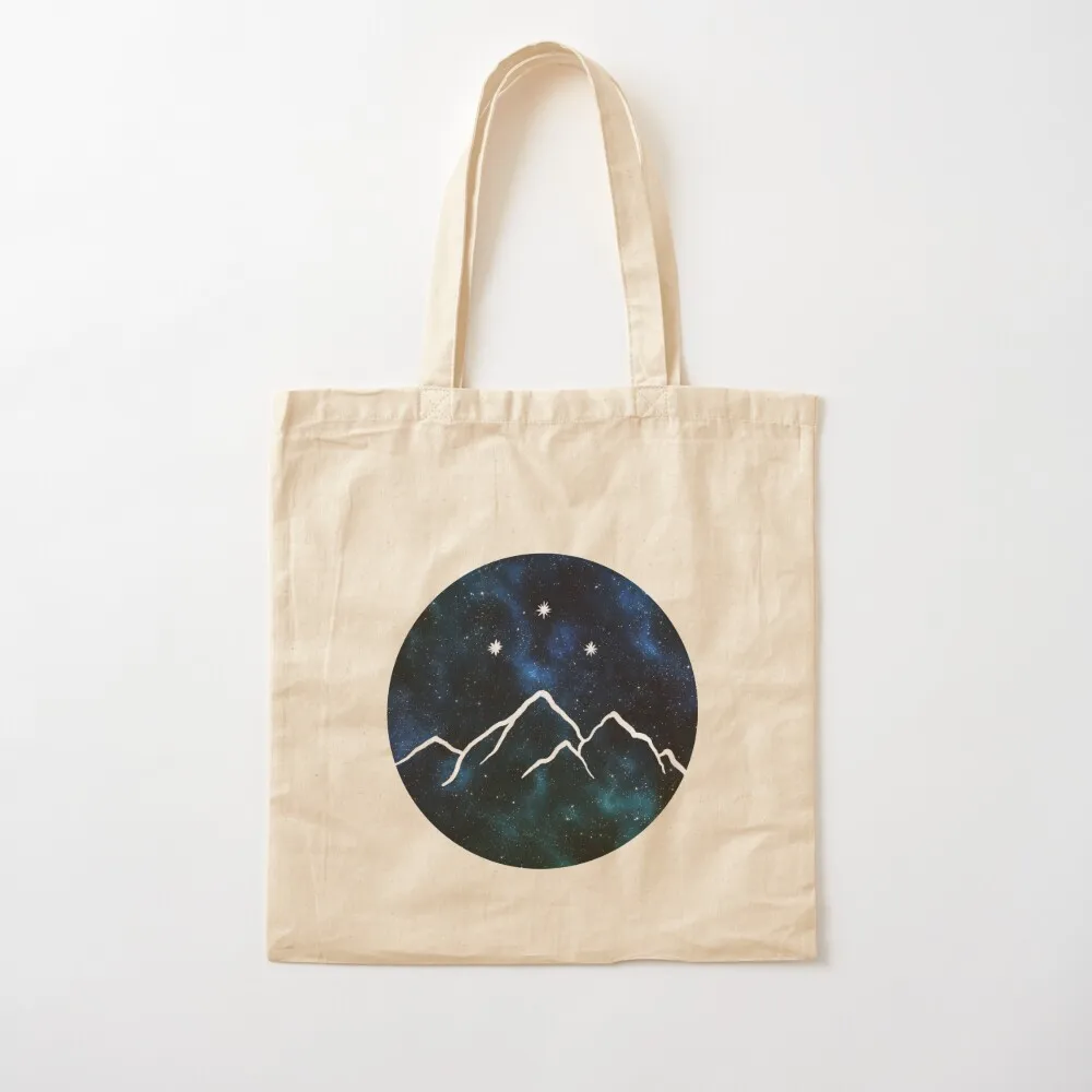 Night court - mountain and stars drawn on galaxy background Tote Bag