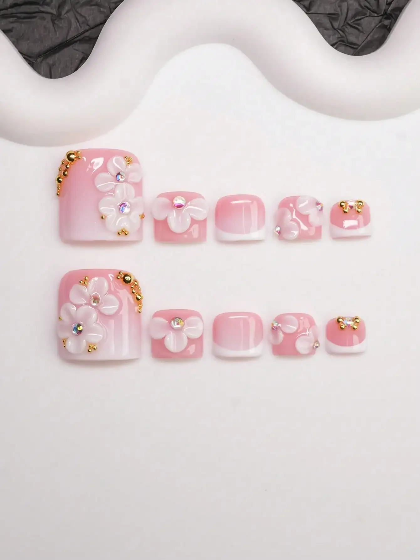 

14pcs/Set Handmade Y2K Chic Nail Art Stickers, Nude & White French Tip Nail Wraps With Beads & Floral Decor, Suitable For Party, Wedding, Daily Wear, Includes 4 Extra Nails, Great Gift For Women & Girls