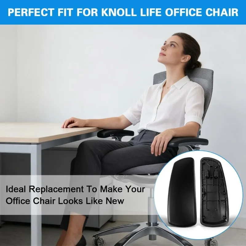 1 Pair Black Arm Pads Caps Replacement for Knoll Life Office Chair,Chair Armrest Pads, with 12 Mounting Screws