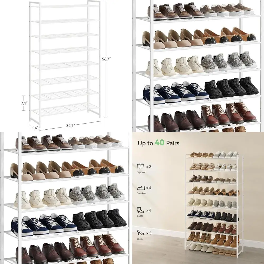 

Белая 8-уровневая металлическая полка для обуви для шкафа, вмещает до 40 пар, полка для хранения в прихожей