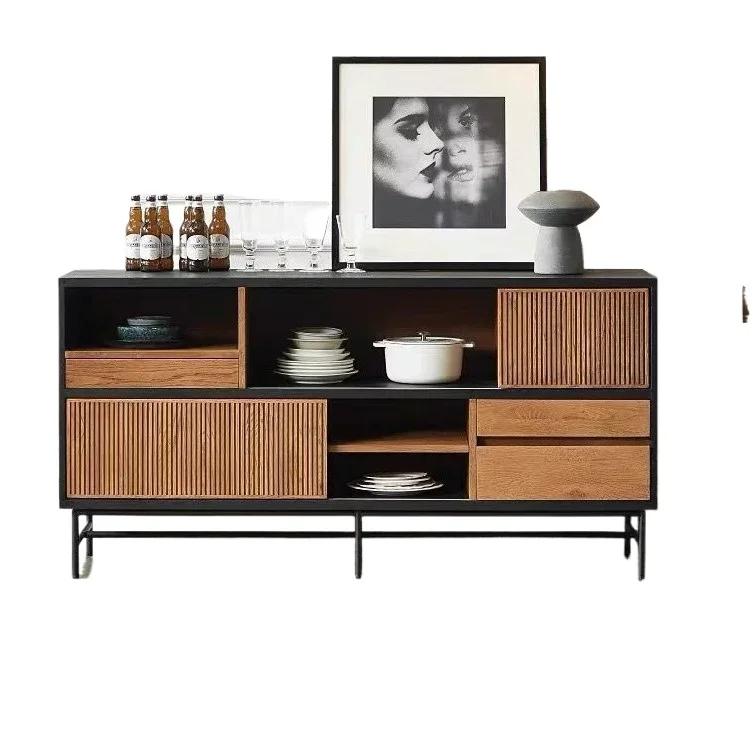 

Nordic modern retro color matching teak ash wood solid wood dining side cabinet wabi-sabi designer tea cupboard