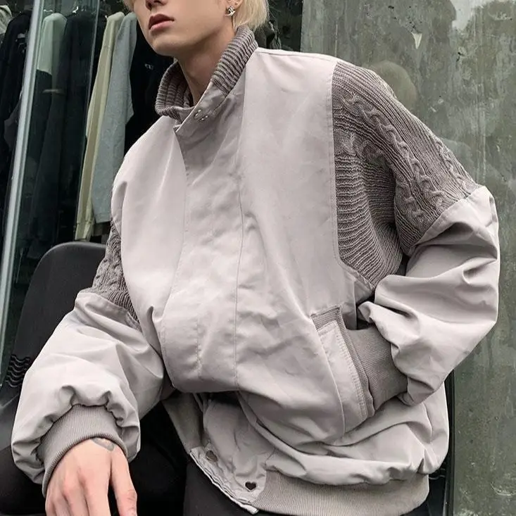 American Vintage Gray Baseball Jackets Spring O-neck Zipper Tops Women Men Y2k E-Girl Long Sleeve Unisex Jacket