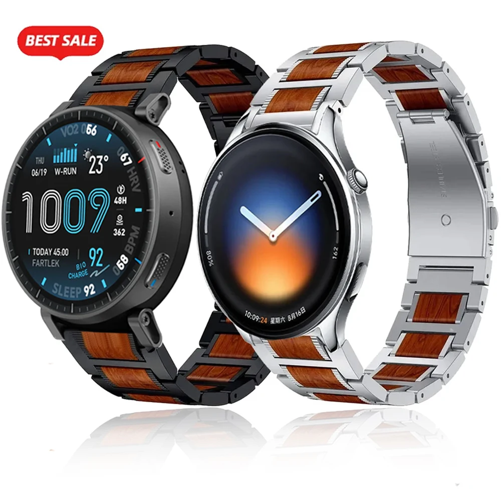 

Металлический ремешок из розового дерева 22 мм для Xiaomi Watch 5/S4-S3, OPPO Watch 4 Pro X X2 S, сменный браслет для Amazfit Active Max/Balance 2