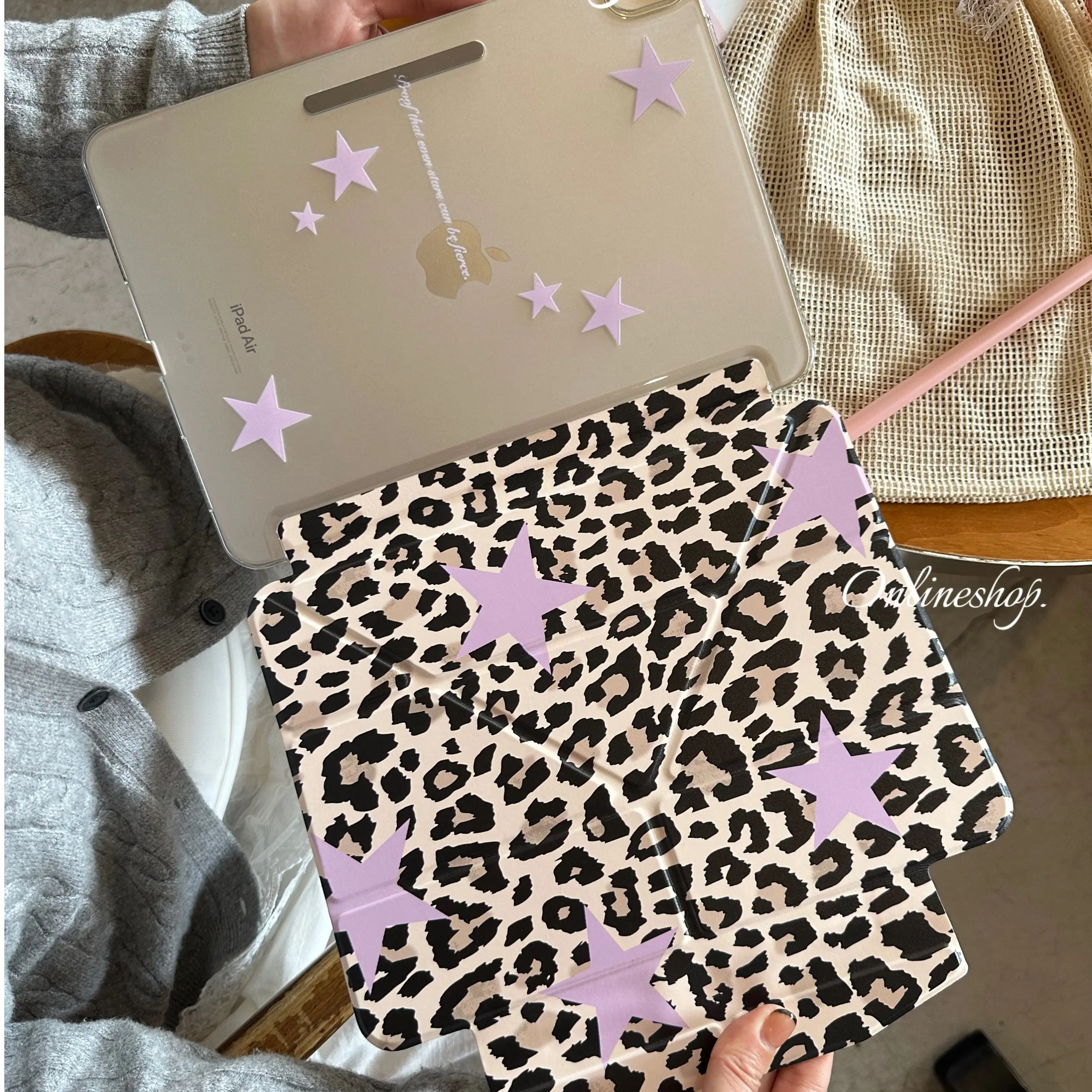 

Leopard Print Purple Star Y2K Korean Ins Cover For iPad Pro 13 11th M5 M4 12.9 A16 10 8 7 9th 10th Air 11 M2 M3 Mini Tablet Case