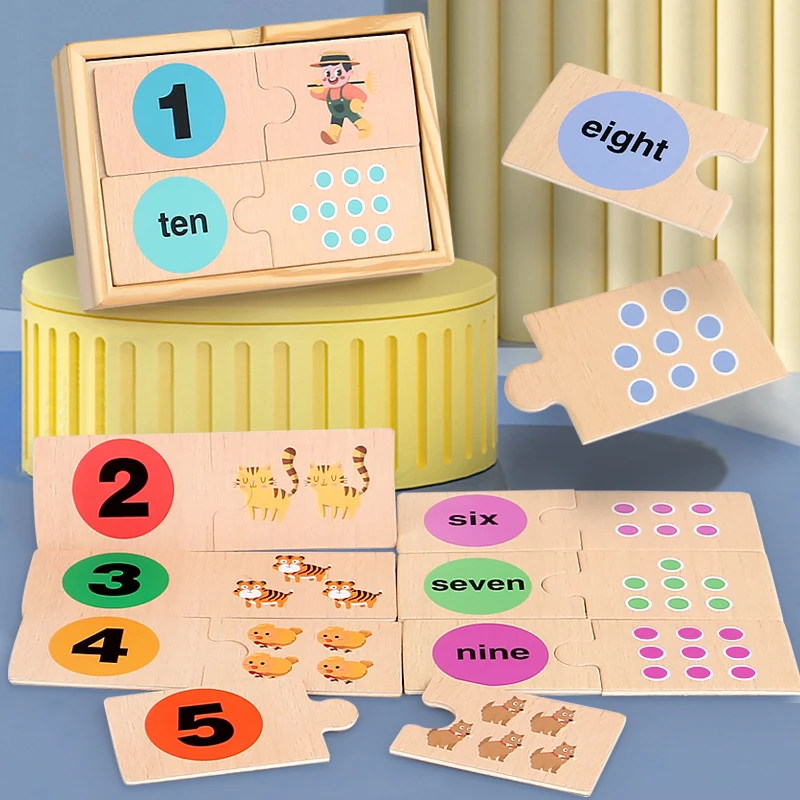 

Montessori Wooden Number Matching Puzzle Toys Early Educational Digital Pattern Thicken Blocks Game for Baby Festival Gifts Toys