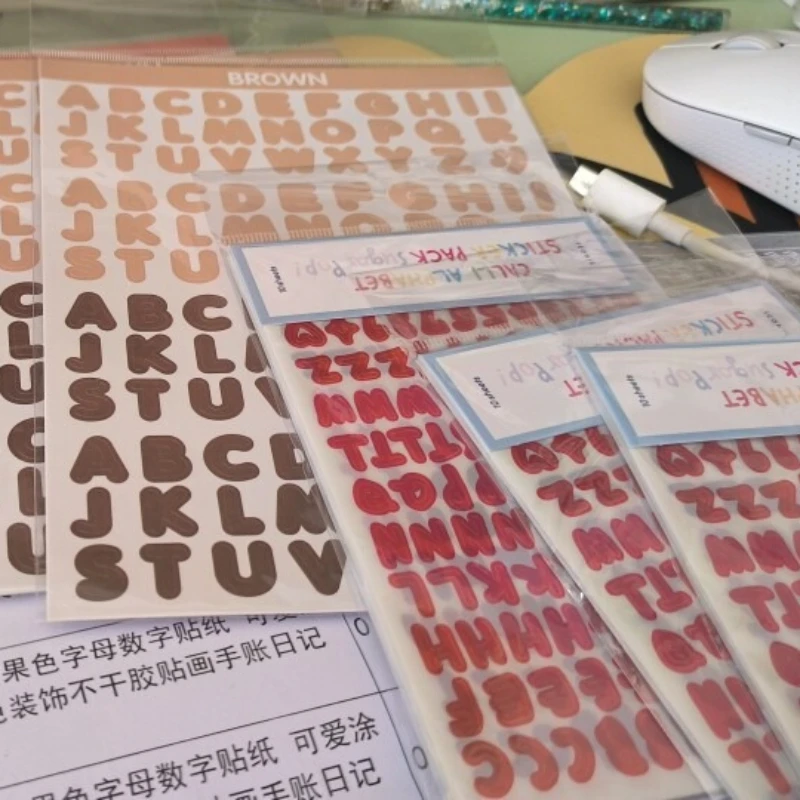 10pcs Gradient Alphabet Number Stickers DIY Decorative Labels for Scrapbook Journal Planner Phone Cup