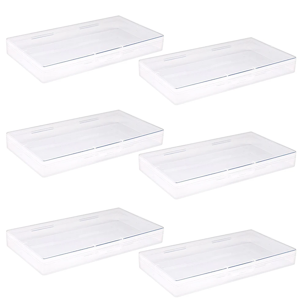 

6pcs Storage Boxes Transparent Plastic Empty Rectangular Photo Containers for Makeup Tidy House Office