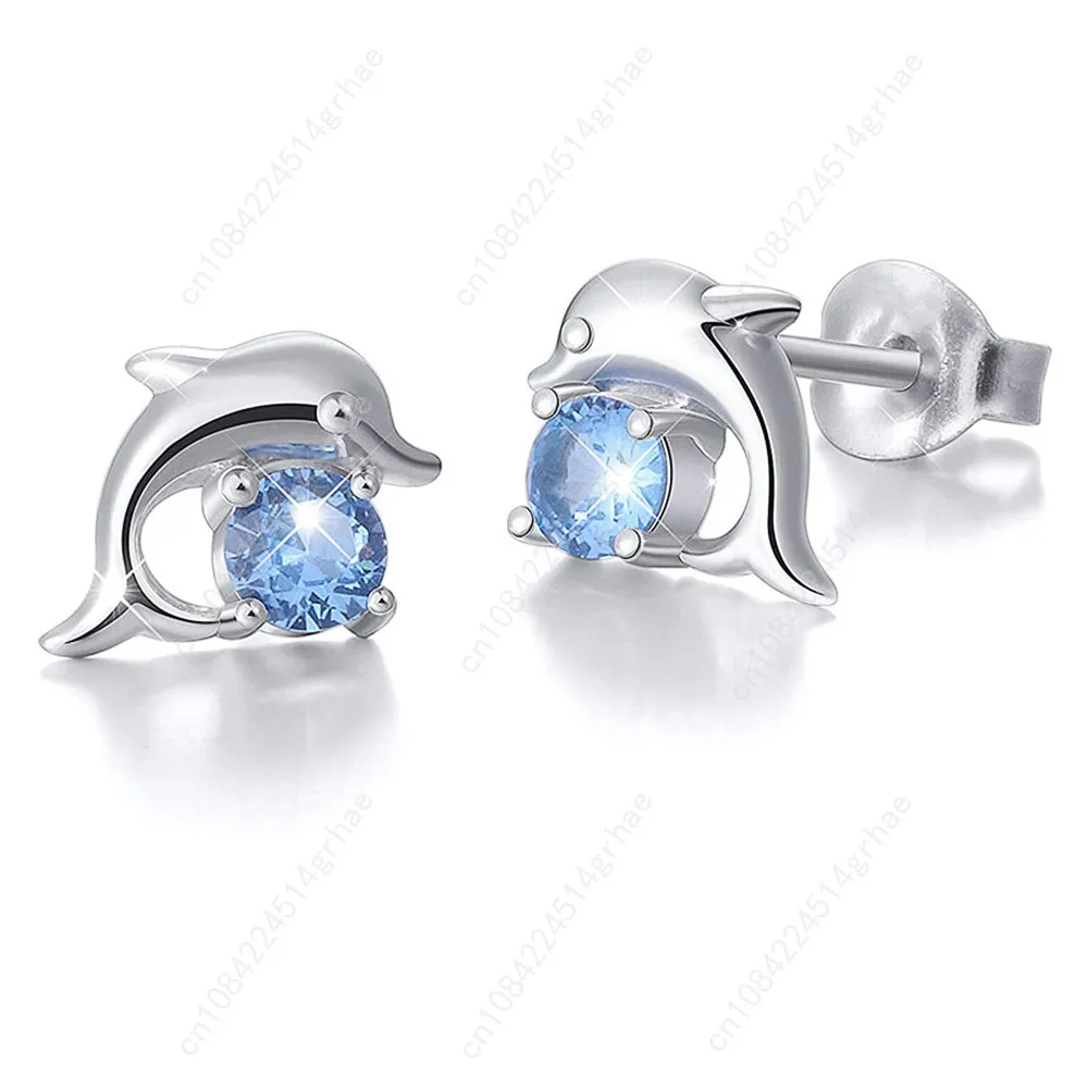 Huitan الأزرق دولفين أقراط لطيف الأذن اكسسوارات للنساء فضية اللون أقراط بسيطة الفتيات هدية عيد ميلاد المجوهرات العصرية