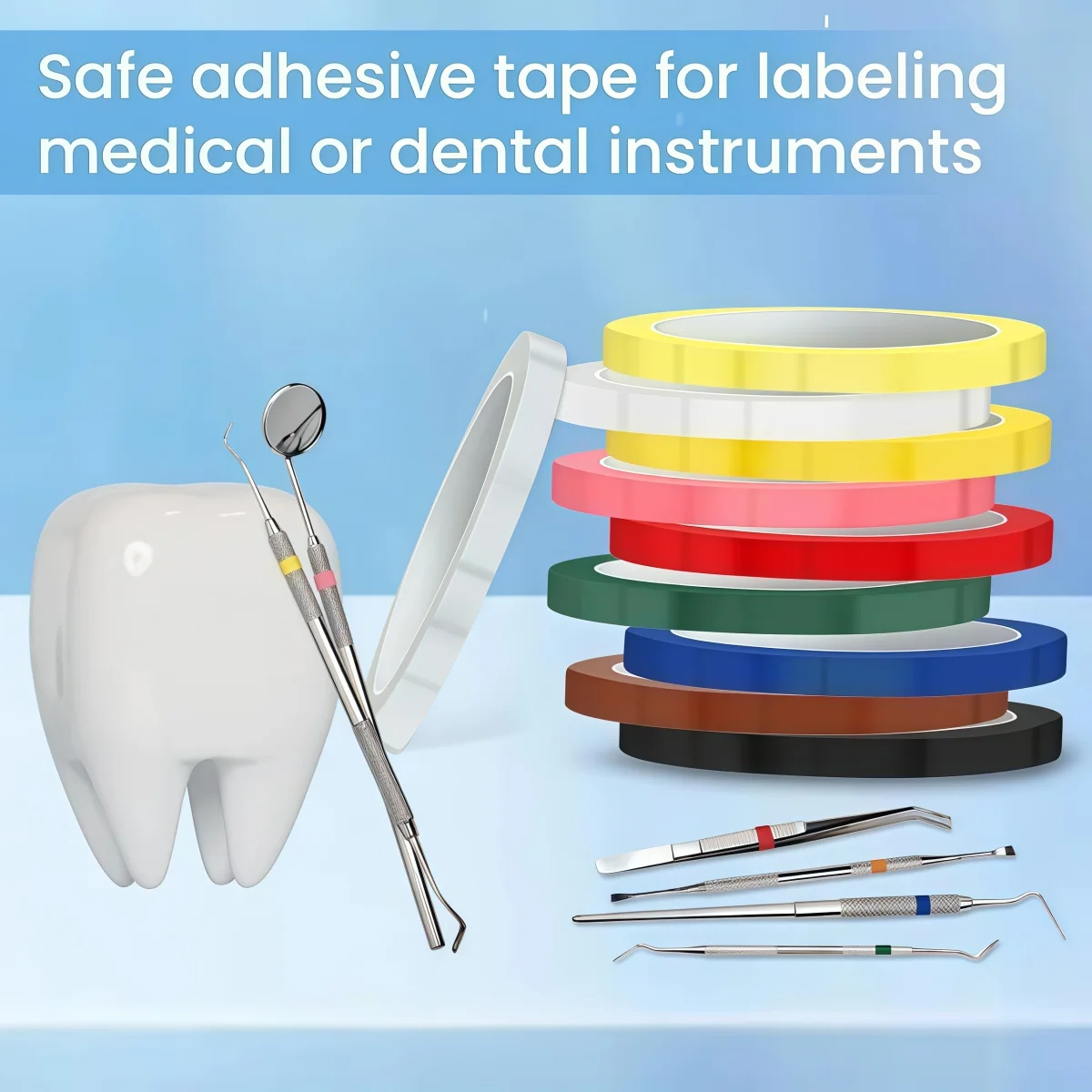 1 Roll Dental Instruments Tapes Autoclave Tape 10 Colors Surgical Autoclavable Marla Gum Tape 150° F Steam Disinfection