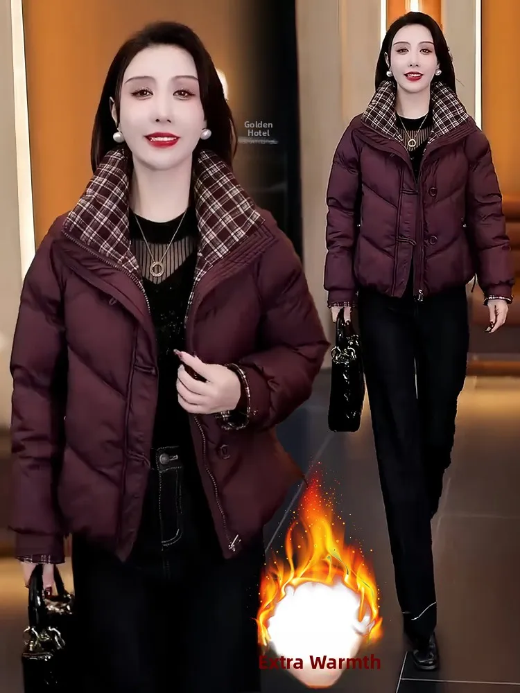 

Women's ort Padded Jaet Thiened Warm Cotton Coat Stand Collar Bread Sle Fce Lined Winter Outerwear Korean Loose Fit