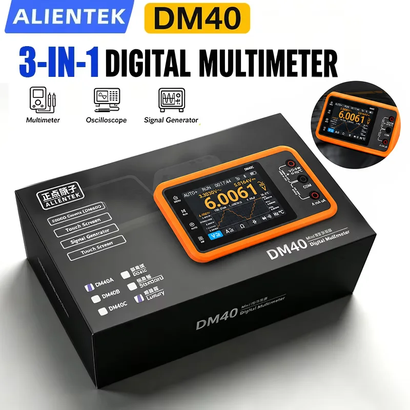 ALIENTEK DM40 3-in-1 Digital-Multimeter Oszilloskop Signalgenerator 60000 Zählungen T-RMS Automatische Messung IPS-Touchscreen