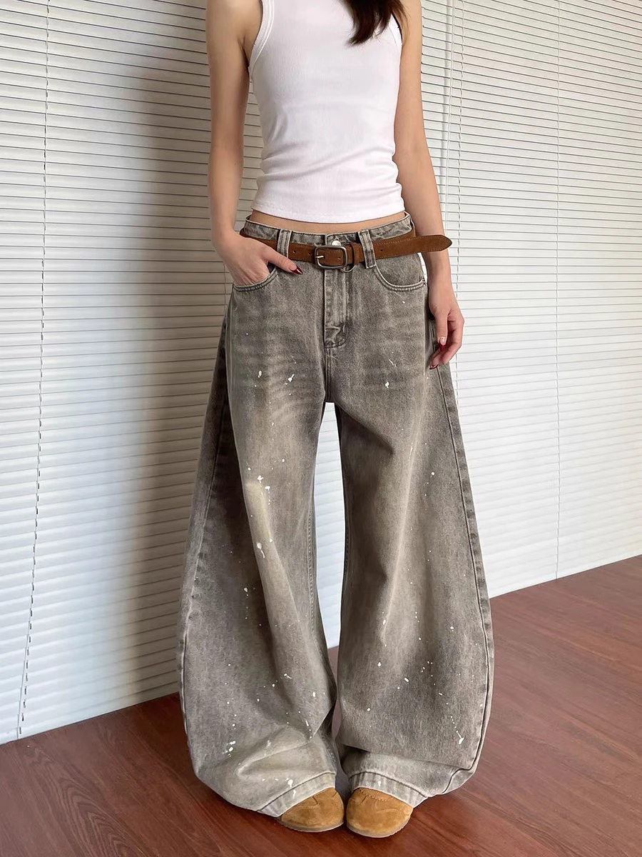 Retro American Waed out Knife  Denim Jeans Men's Women's Clean Fit Design Sensation Versatile Long Pants High Waist Str...