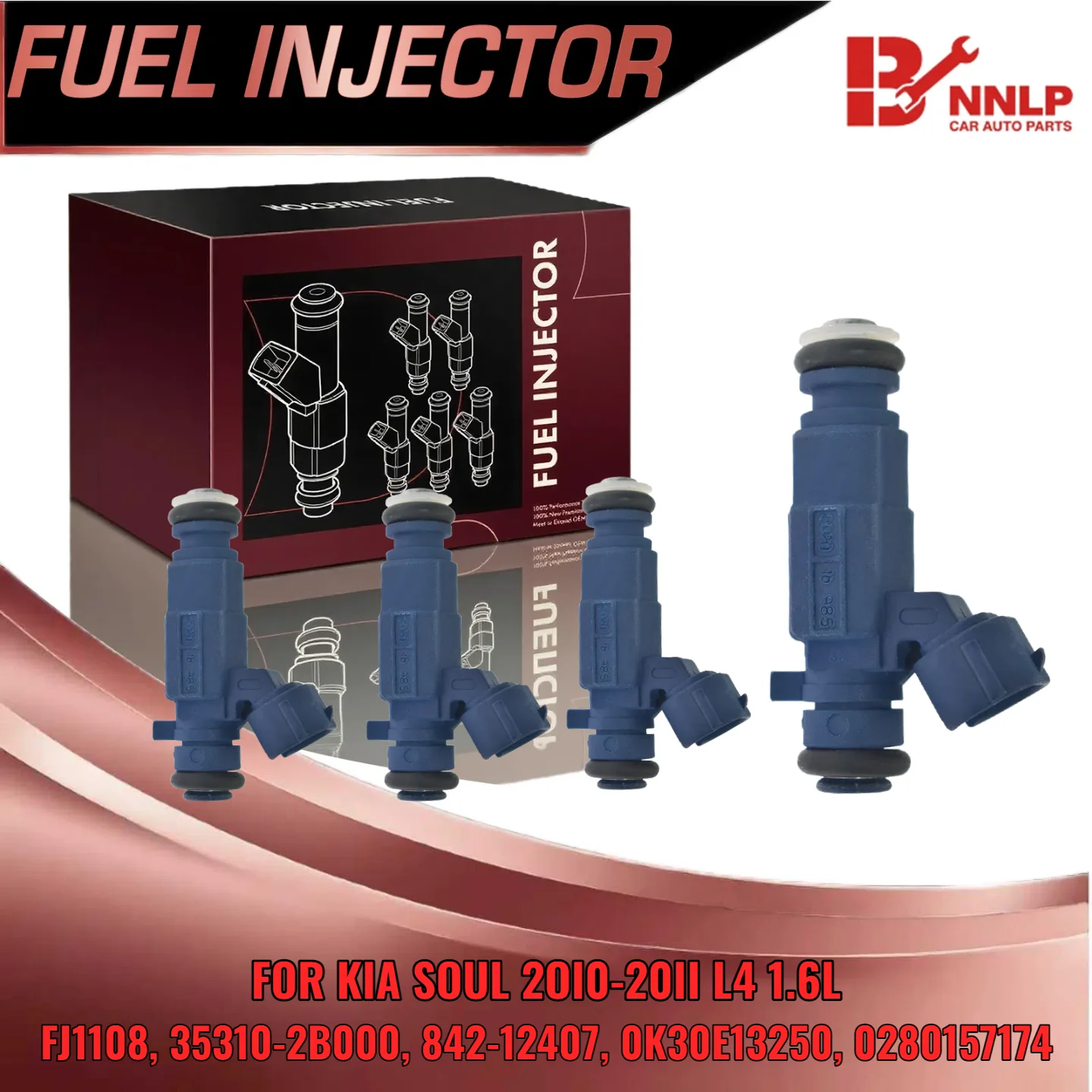 

Set of 4 Flow Matched Fuel Injector For Kia Soul 2010 2011 L4 1 6L 353102B000 FJ1108