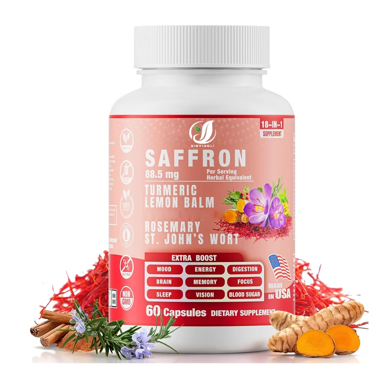 

Сафрановая добавка, экстракт сафрана 18 в 1, вегетарианская, без ГМО, 60 капсул