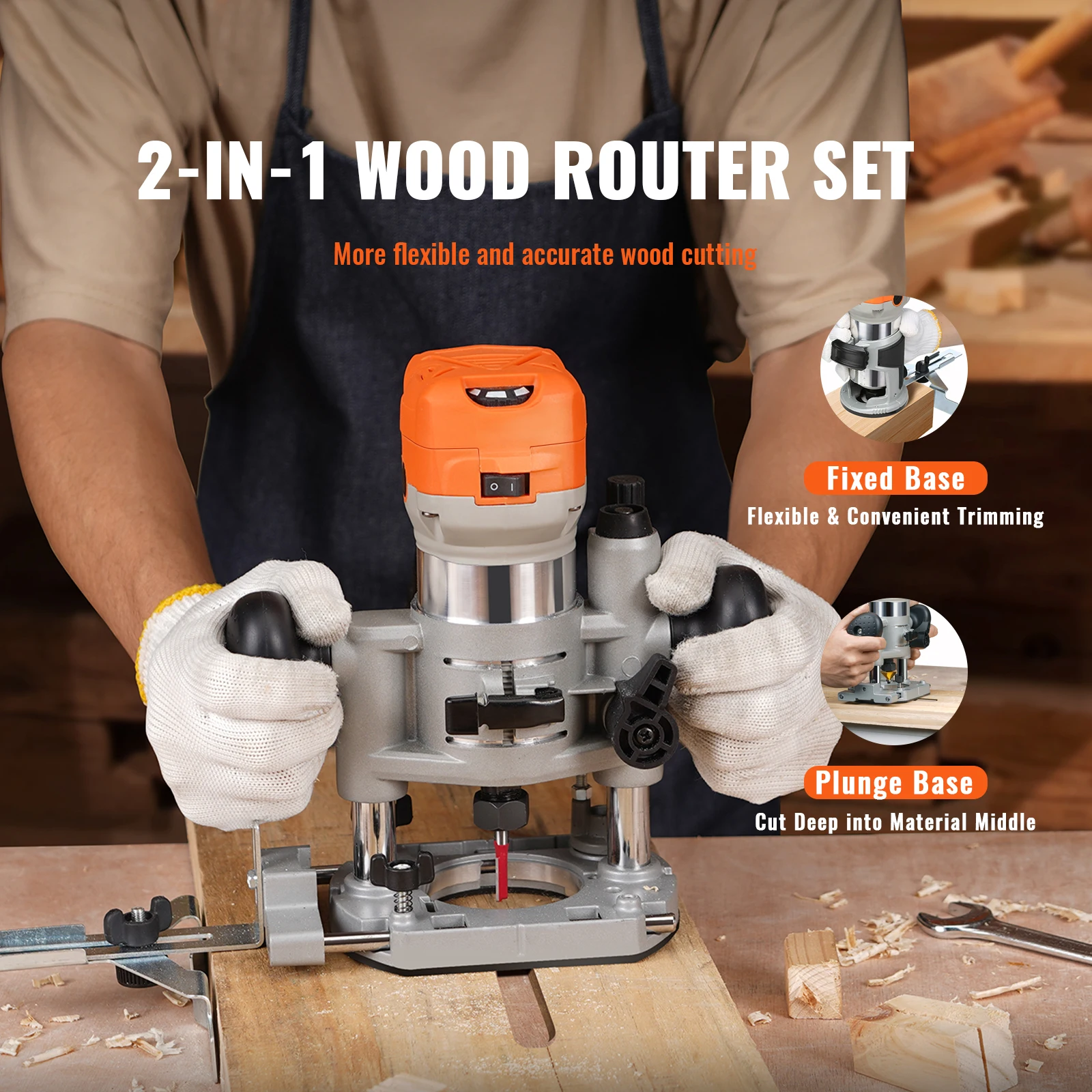 جهاز توجيه تشذيب الخشب VEVOR بقدرة 1.25 حصان 800 وات مع قاعدة يغرق وثابتة، غطاء غبار كوليت 1/4 بوصة و5/16 بوصة لاستخدام النجارة بنفسك #2