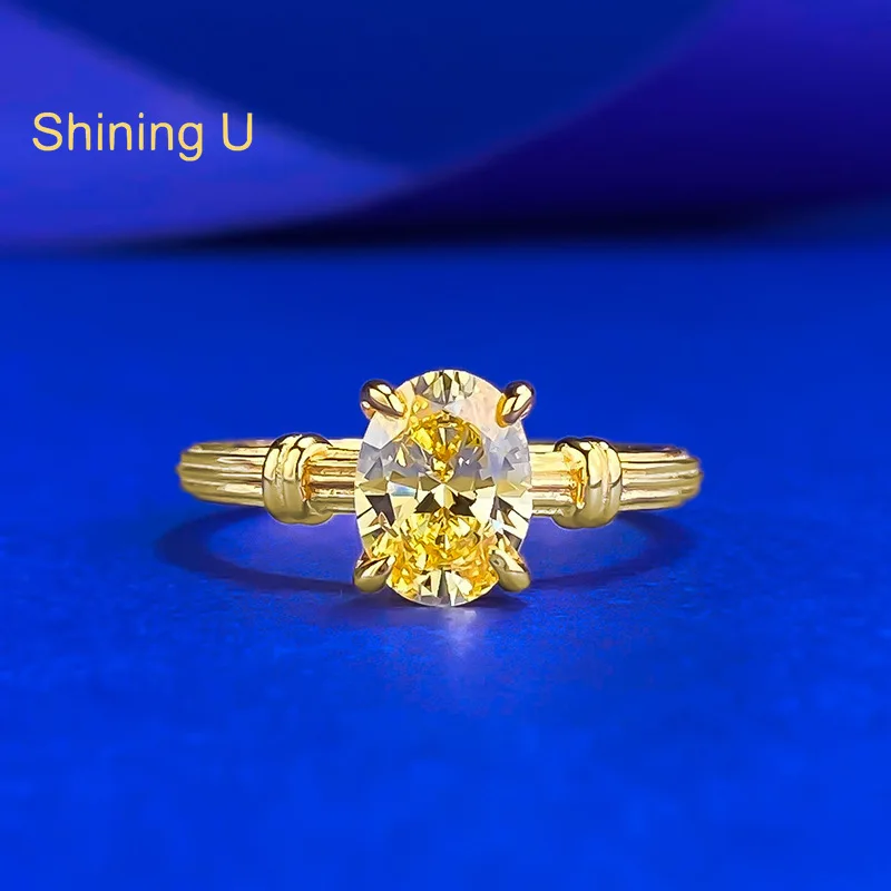 

Shining U S925 Silver 6*8mm Oval Yellow Gems Ring for Women Fine Jewelry Anniversary