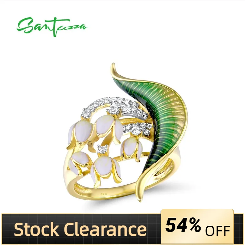 

SANTUZZA, кольца из стерлингового серебра 925 пробы для женщин, белый кубический цирконий, эмаль, цветок, кольцо, нежные ювелирные изделия ручной работы