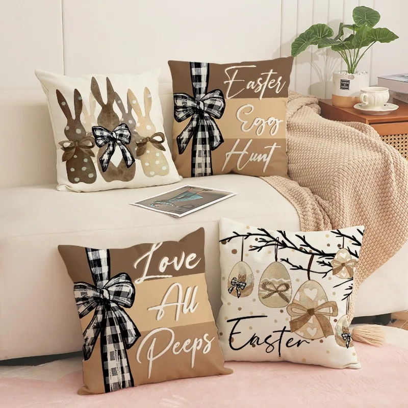 

Easter Pillow Covers 45x45cm- Hello Bunny Decorative Throw Pillow Case for Living Room Couch Bed Car Office, Easter Decorations