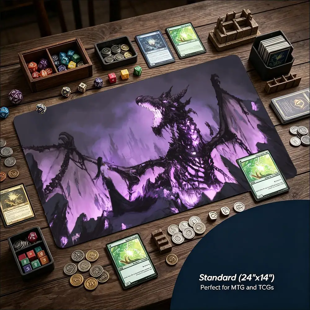 Dark Shadow Dragon Large Game Mat Non‑Slip Rubber Playmat Stunning Dark Fantasy Art for Trading Card Tabletop Gaming Sessions