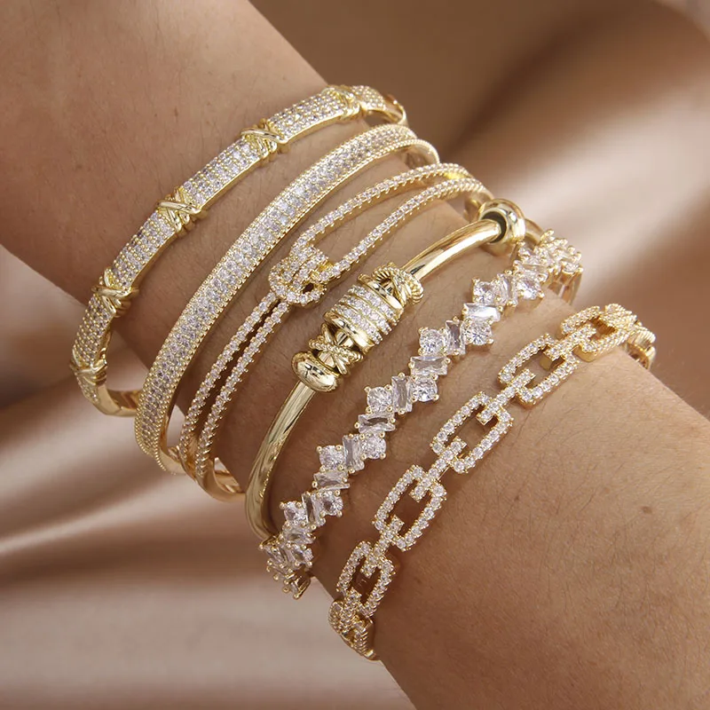 2023 New Design Knot Open Bangles&bracelets for Women Fashion Brand Jewelry Delicate Full Crystal Bangles