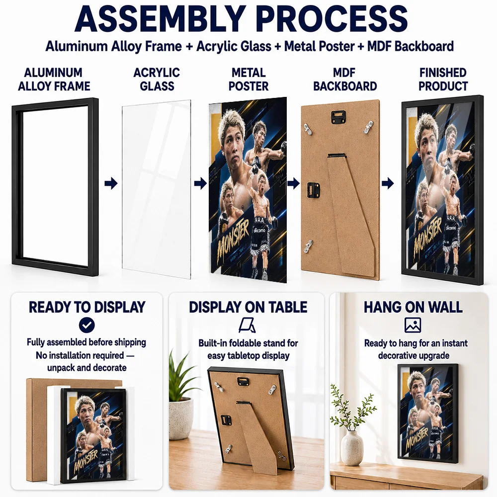 Naoya Inoue Framed Aluminum Metal Poster Customized Bold Knockout Era Illustration Wall Art Ideal For Sports Club Athlete Gift