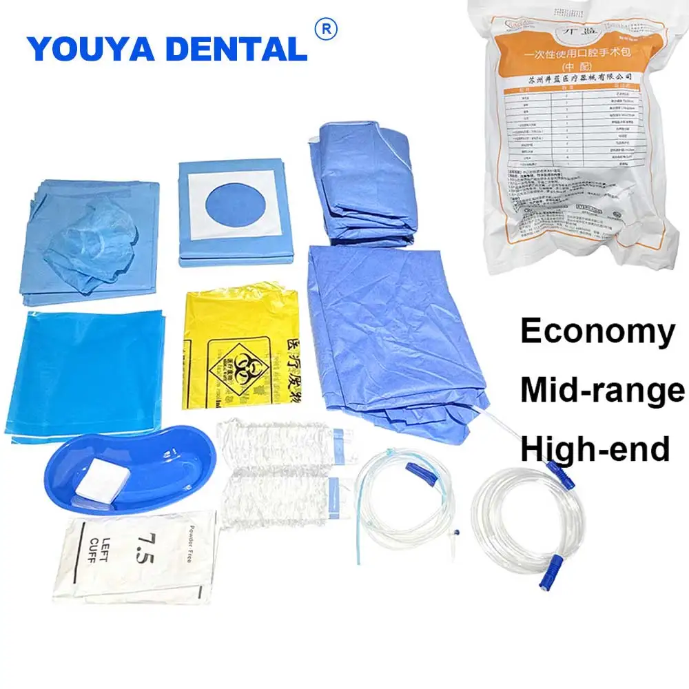 

Dental Surgical Pack Implant Kits Medical Disposable Emergency Sterile Surgical Instrument Oral Gown Drape Adhesive Hole Tube