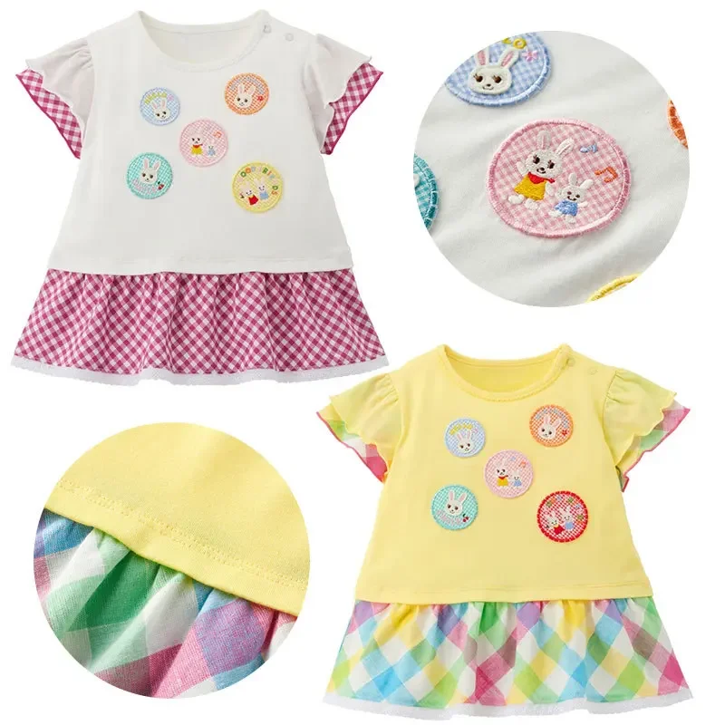 

Summer New Girls Clothes Cartoon Cute Top Embroidery Color-Blocked Short Sleeve T-Shirt