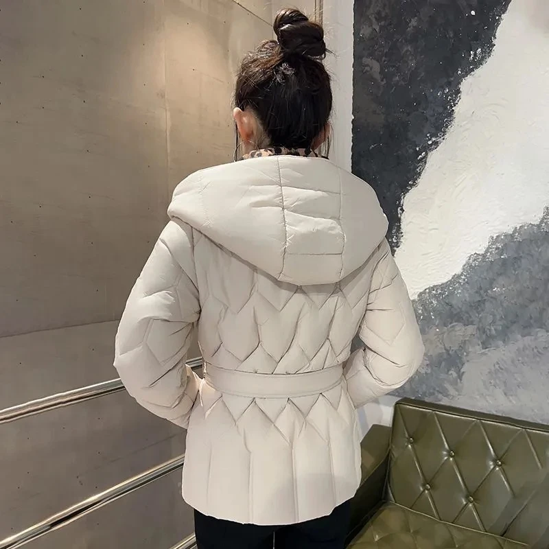 Manteau rembourré en coton pour femme, col en v, ample, grandes poches, ceintures, épais et chaud, nouvelle collection hiver