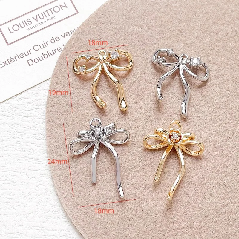 2 Pieces Brass Wrapped Gold Micro Zircon Irregular Bow Pendant DIY Produces Materials for Fashionable Jewelry Accessories