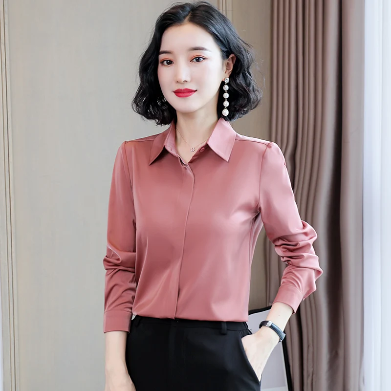 Long Sve Silk Irt Damen Frühling Herbst Faion 2025, New Midlife Mom's Irt High-End-Seidenoberteil, Pendler-Sle-Sle...