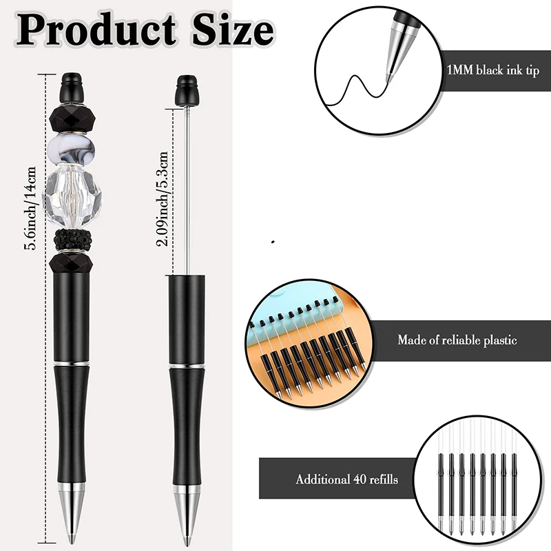 50 szt. Paciorków z plastikowe pióro koralików czarny tusz kulkowe długopisy szkolnych materiałów biurowych