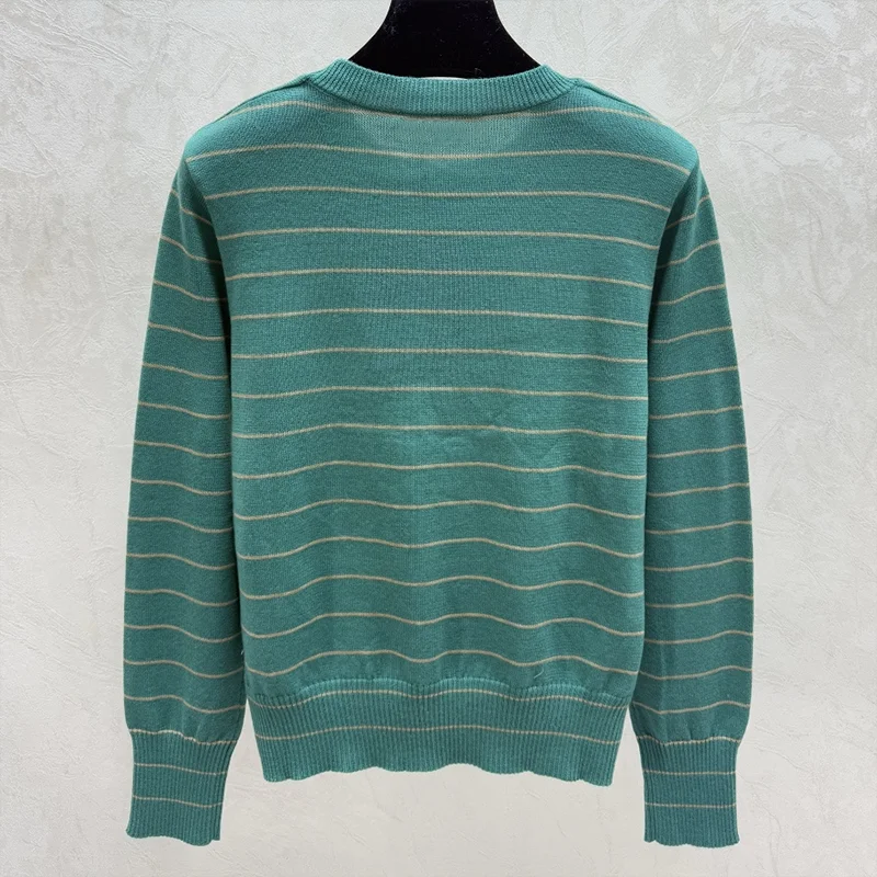 Jersey de cuello redondo para mujer con rayas de colores contrastantes de alta calidad para otoño e invierno 251206145