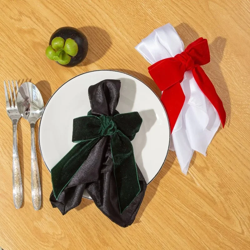1-24PCS Christmas Bow Napkin Holders Velvet Napkin Rings Holiday Table Setting Decor Dinner Party Wedding Home Supplies