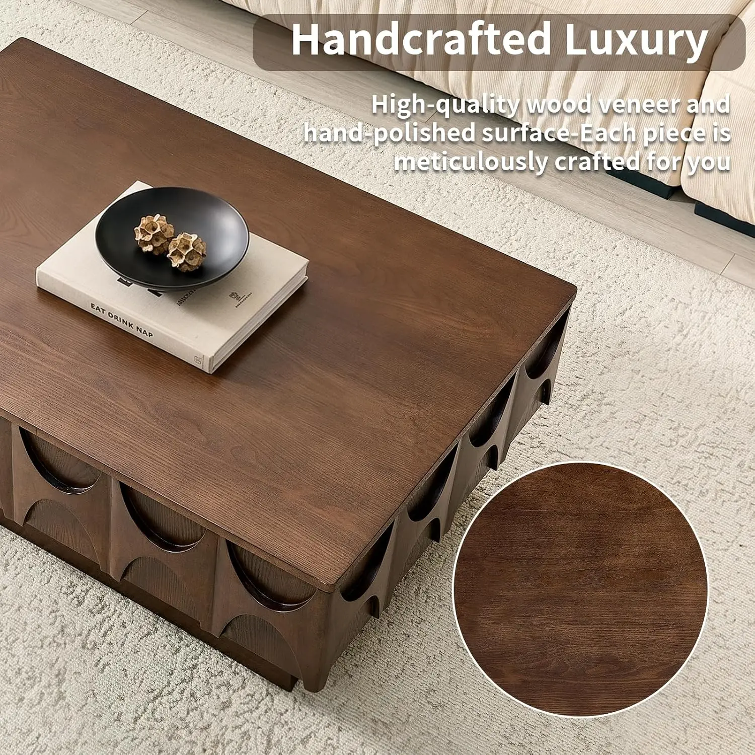 Rectangle Coffee Table Hidden Storage Walnut, Customized