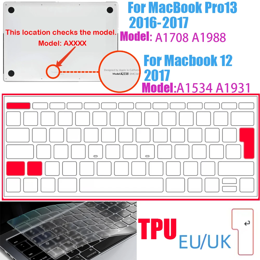 Klare, ultradünne TPU-Tastaturabdeckung für MacBook Air 13,6 13 Zoll M4 M3 M2 M1 Chip und Pro 14 13 15 16 Zoll EU- und US-Layout – Detail 9