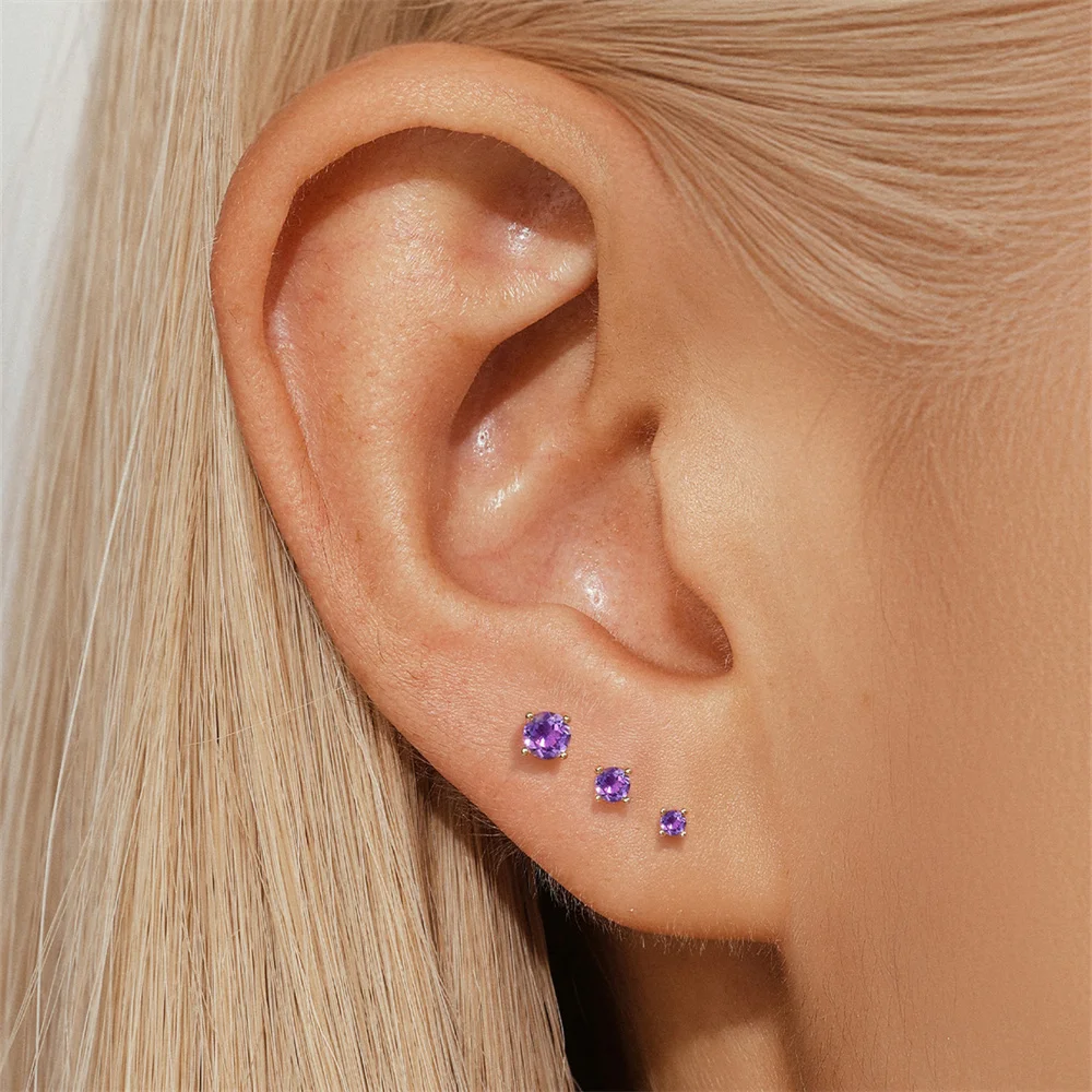 CANNER 1 STÜCK S925 Silber Natürlicher Amethyst mit mehreren Größen Gewinde-Piercing-Nägeln Schöner, schöner, lichtechter, Piercing-Schmuck